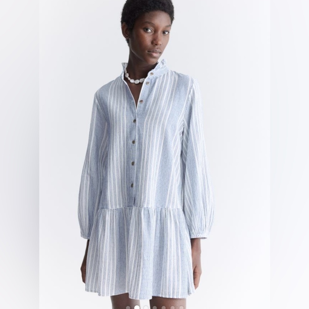H&M Frilled-collar Dress Cotton Size XL